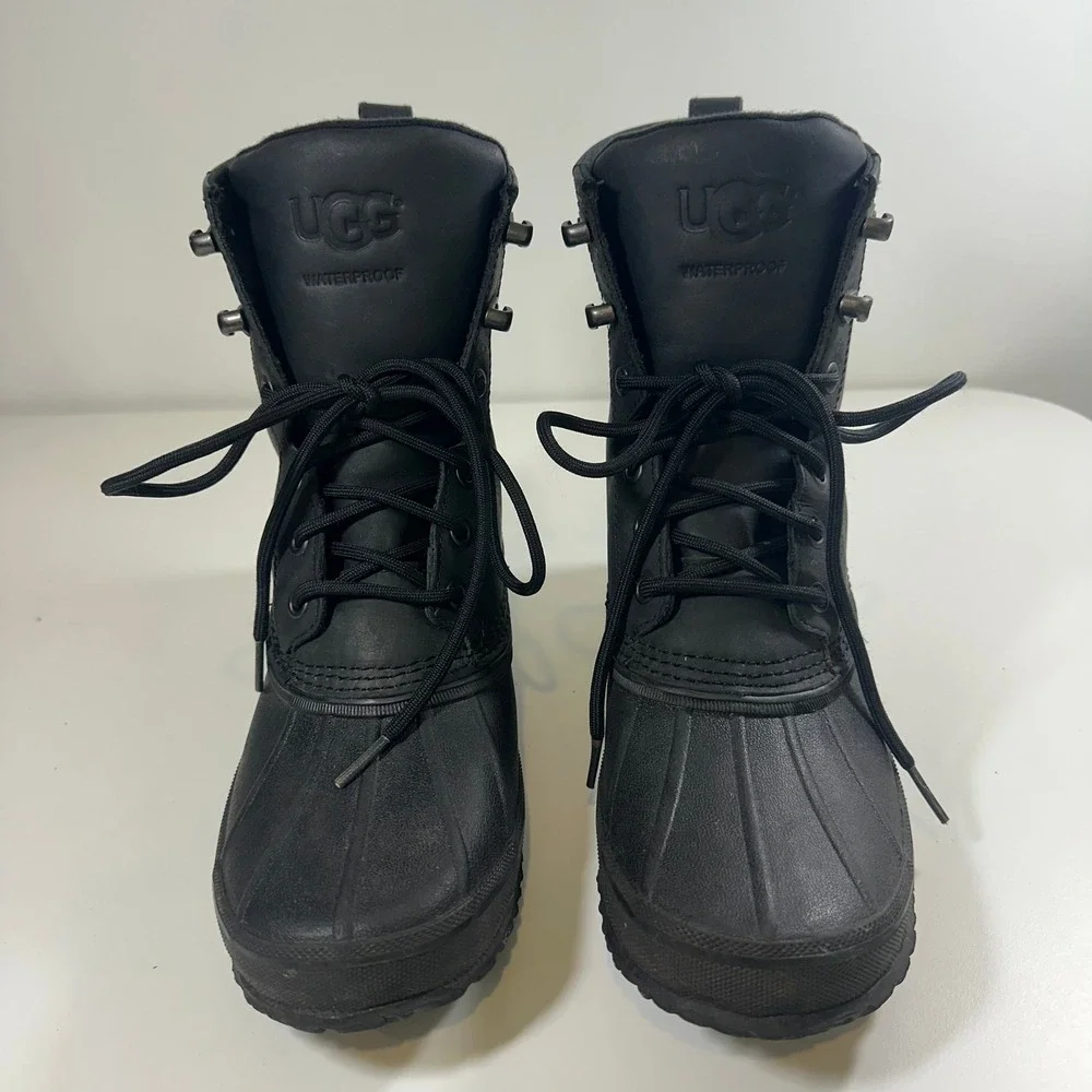 UGG Waterproof Duck Boots Black Leather Rubber Lace Up Rain Snow Mens 11